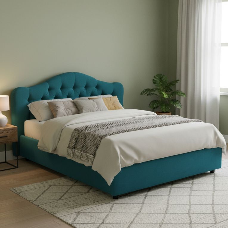 Letto Matrimoniale Azzurro Materasso Incluso Sfoderabile, Contenitore Made in Italy - Allik