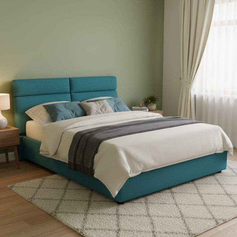 Letto Matrimoniale Azzurro Materasso Incluso Sfoderabile, Contenitore Made in Italy - Asica
