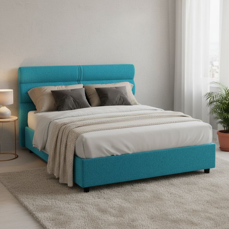 Letto Matrimoniale Azzurro Materasso Incluso Sfoderabile, Contenitore Made in Italy - Bedero