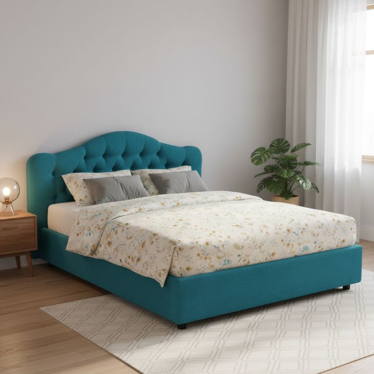 Letto Matrimoniale Azzurro Sfoderabile Contenitore, Dimensione Materasso 160x190 cm Made in Italy - Arex