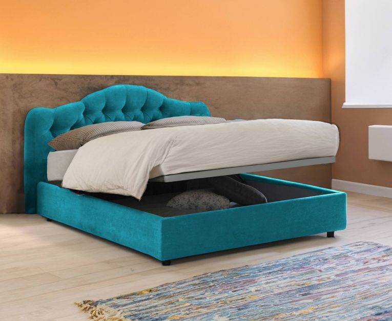 Letto Matrimoniale Azzurro Sfoderabile Contenitore, Dimensione Materasso 160x190 cm Made in Italy - Arex