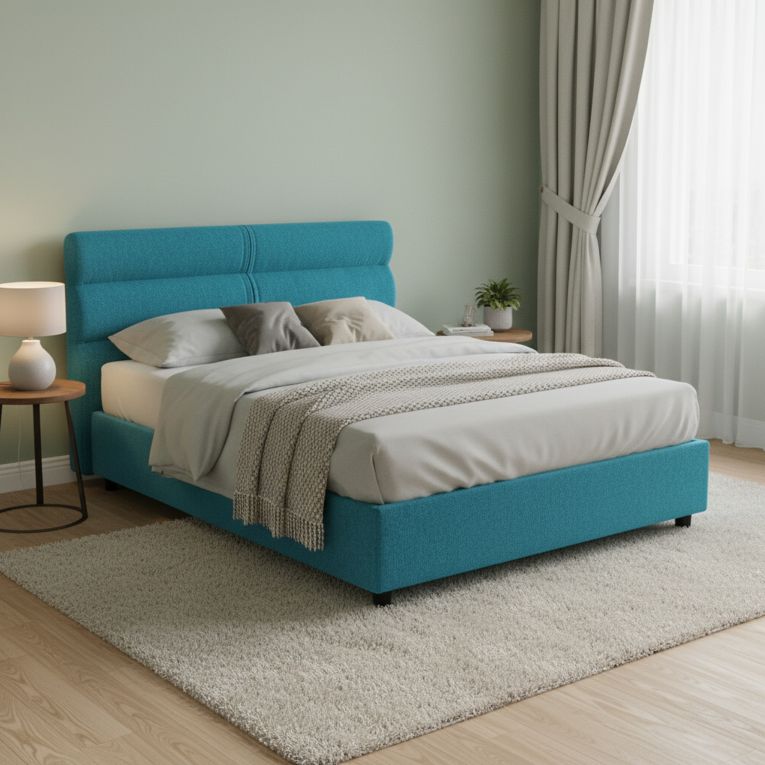 Letto Matrimoniale Azzurro Sfoderabile Contenitore, Dimensione Materasso 160x190 cm Made in Italy - Brienno