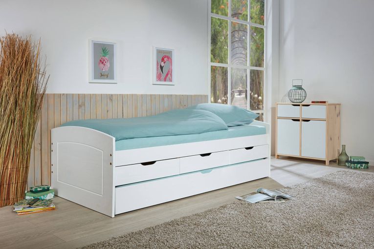Letto matrimoniale Bayreuth, Sommier per camera da letto, Giroletto per stanza, Struttura porta materasso, 205x63 h98 cm, Bianco