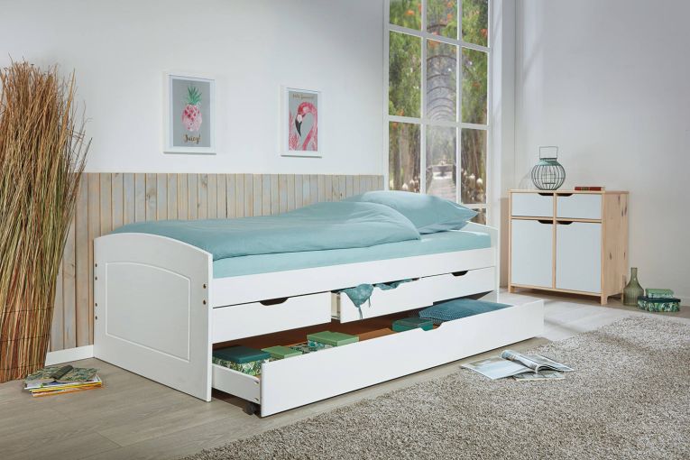 Letto matrimoniale Bayreuth, Sommier per camera da letto, Giroletto per stanza, Struttura porta materasso, 205x63 h98 cm, Bianco