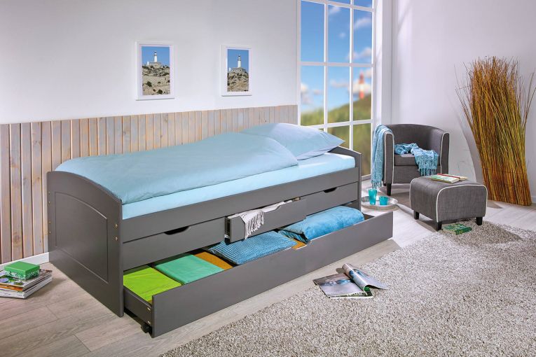 Letto matrimoniale Bayreuth, Sommier per camera da letto, Giroletto per stanza, Struttura porta materasso, 205x63 h98 cm, Grigio