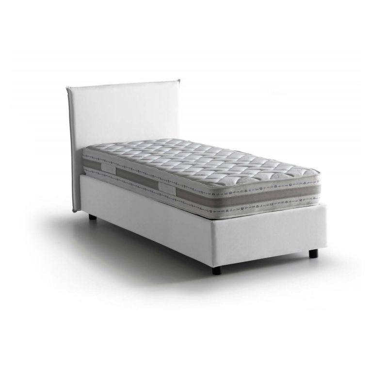 Letto matrimoniale Beata, Letto contenitore con rivestimento in tessuto, 100% Made in Italy, Apertura frontale, con materasso Cm 140x190 incluso, Bianco