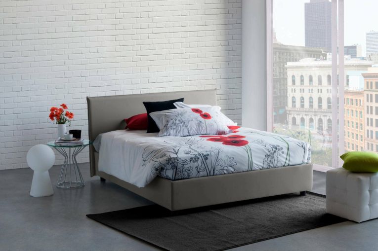 Letto matrimoniale Beata, Letto contenitore con rivestimento in tessuto, 100% Made in Italy, Apertura frontale, con materasso Cm 140x190 incluso, Grigio