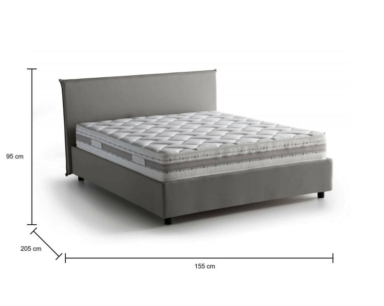 Letto matrimoniale Beata, Letto contenitore con rivestimento in tessuto, 100% Made in Italy, Apertura frontale, con materasso Cm 140x190 incluso, Grigio
