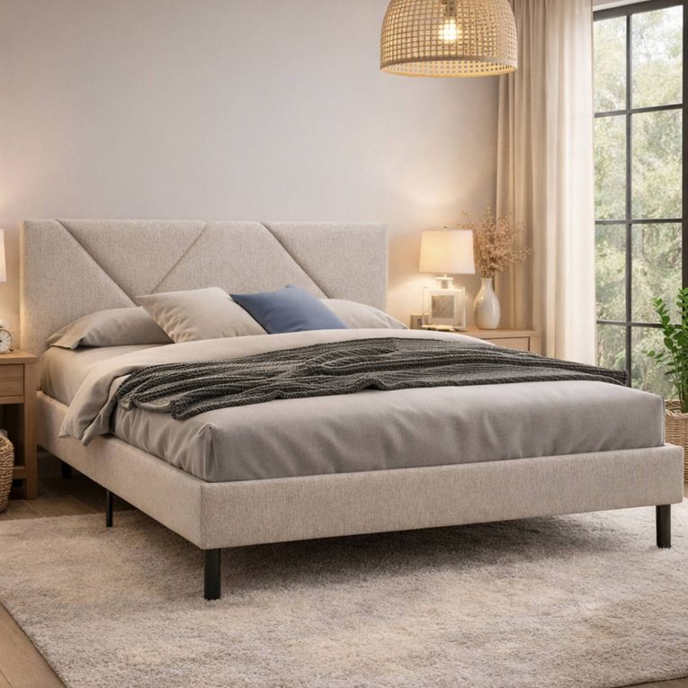 Letto matrimoniale beige 169x204cm imbottito - Morpheus