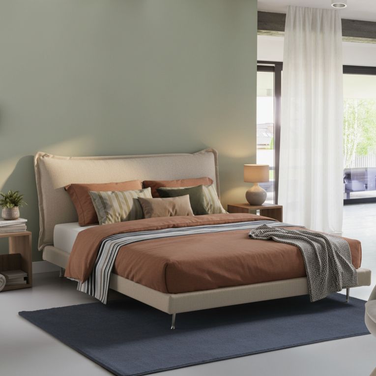 Letto matrimoniale beige 180x210cm imbottito - Arcore