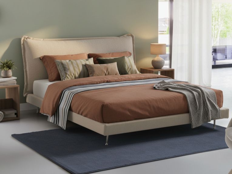 Letto matrimoniale beige 180x210cm imbottito - Arcore
