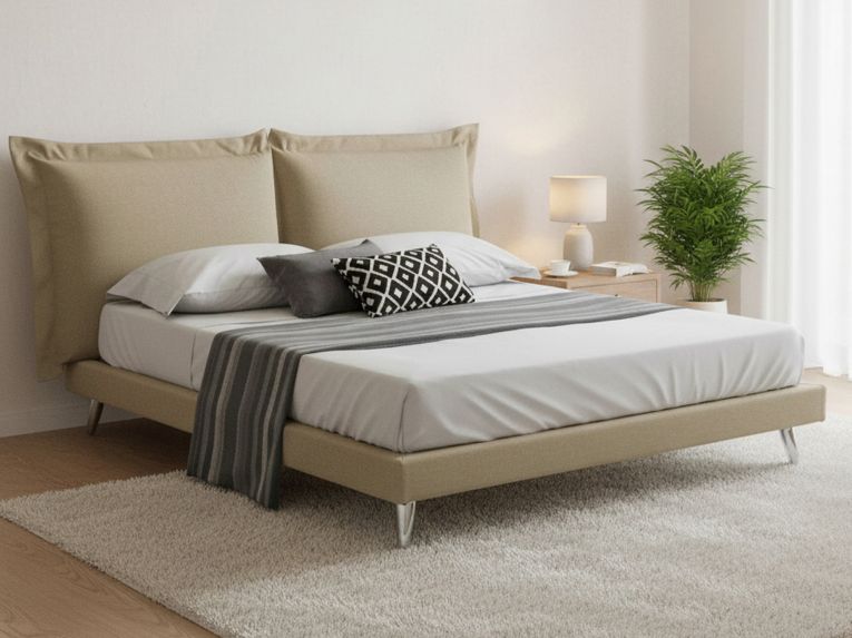 Letto matrimoniale beige 180x220cm imbottito - Anatoly