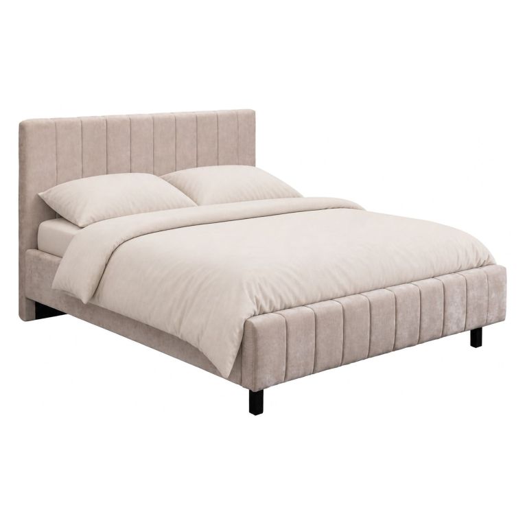 Letto Matrimoniale Beige Dimensione Materasso 160x200 cm Testiera e Giroletto Imbottiti, Imbottito - Exmouth