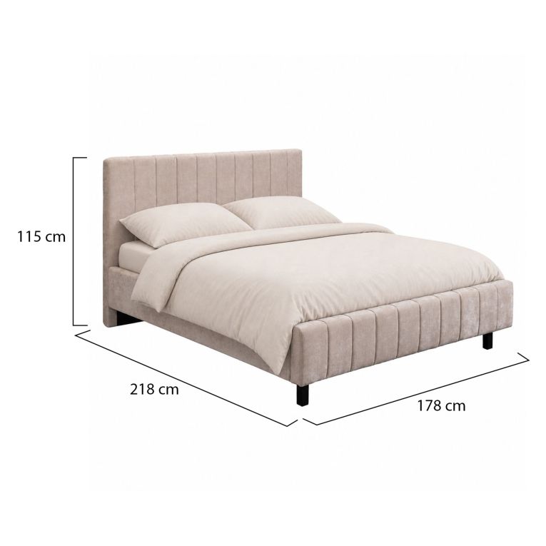 Letto Matrimoniale Beige Dimensione Materasso 160x200 cm Testiera e Giroletto Imbottiti, Imbottito - Exmouth