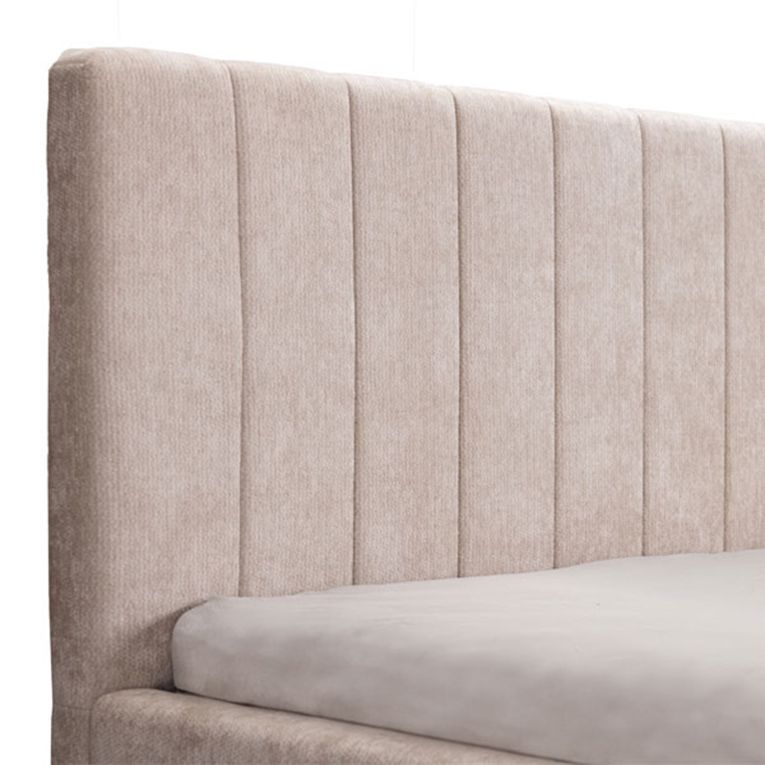 Letto Matrimoniale Beige Dimensione Materasso 160x200 cm Testiera e Giroletto Imbottiti, Imbottito - Exmouth