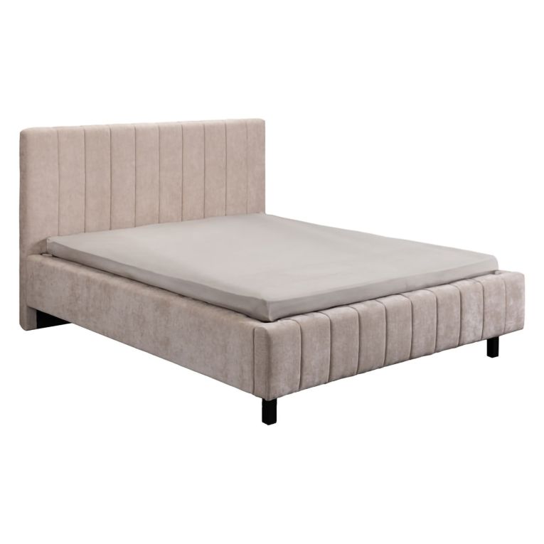 Letto Matrimoniale Beige Dimensione Materasso 160x200 cm Testiera e Giroletto Imbottiti, Imbottito - Exmouth