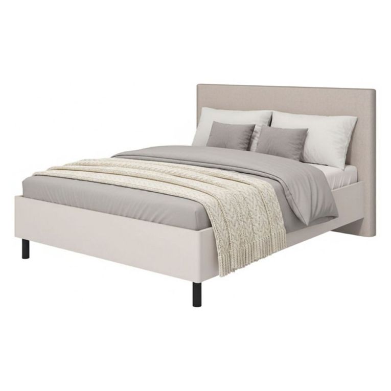 Letto Matrimoniale Beige Grigio Tortora Dimensione Materasso 160x200 cm Imbottito, Testiera Imbottita - Uboldo