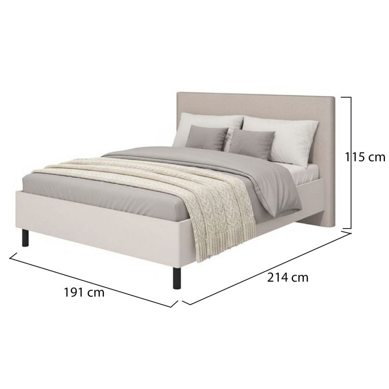 Letto Matrimoniale Beige Grigio Tortora Dimensione Materasso 160x200 cm Imbottito, Testiera Imbottita - Uboldo