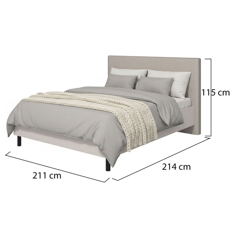 Letto Matrimoniale Beige Grigio Tortora Dimensione Materasso 180x200 cm Imbottito, Testiera Imbottita - Pavarolo