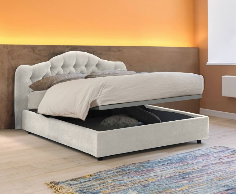 Letto Matrimoniale Beige Materasso Incluso Sfoderabile, Contenitore Made in Italy - Allik