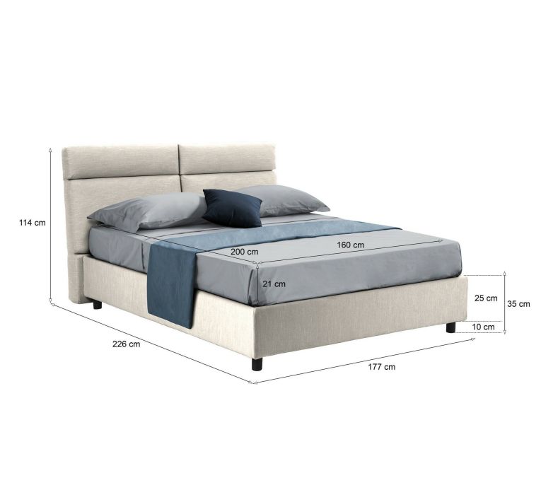 Letto Matrimoniale Beige Materasso Incluso Sfoderabile, Contenitore Made in Italy - Annus