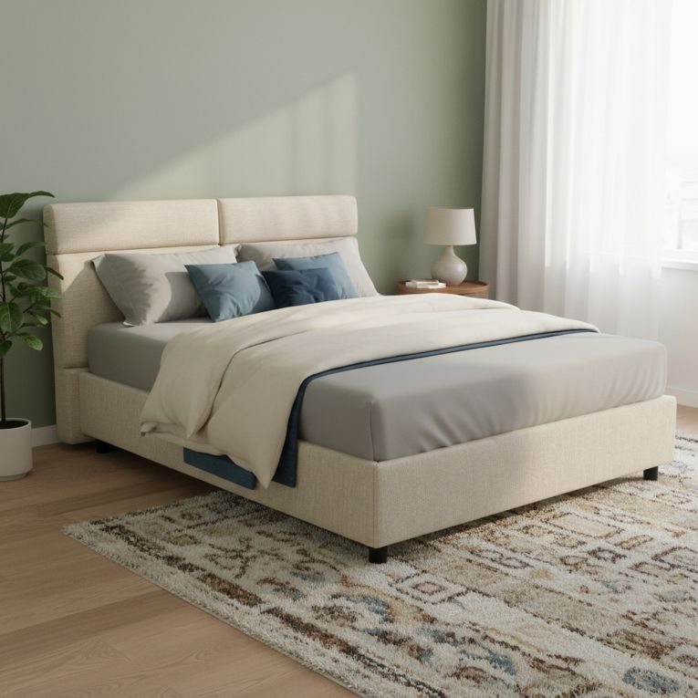 Letto Matrimoniale Beige Materasso Incluso Sfoderabile, Contenitore Made in Italy - Asica