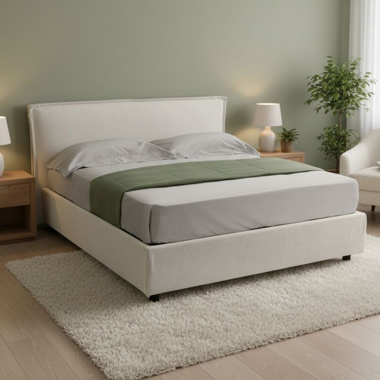 Letto Matrimoniale Beige Materasso Incluso Sfoderabile, Contenitore Made in Italy - Brunate
