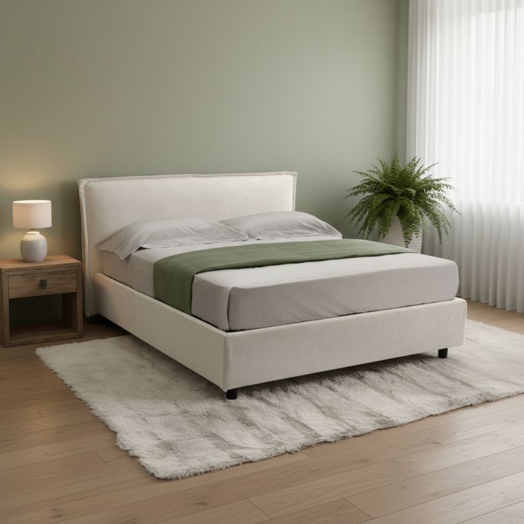 Letto Matrimoniale Beige Materasso Incluso Sfoderabile, Contenitore Made in Italy - Bruzolo