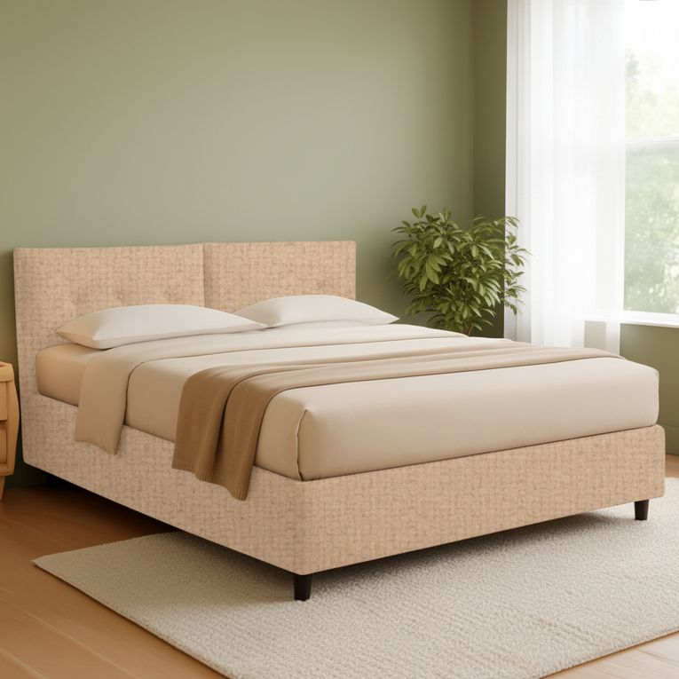 Letto Matrimoniale Beige Sfoderabile Contenitore, Dimensione Materasso 160x190 cm - Levice