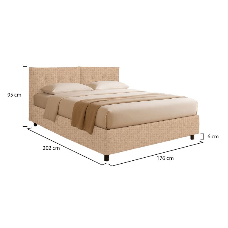 Letto Matrimoniale Beige Sfoderabile Contenitore, Dimensione Materasso 160x190 cm - Levice