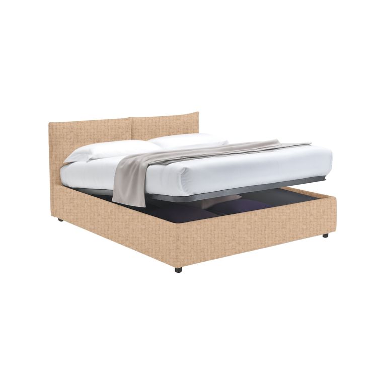 Letto Matrimoniale Beige Sfoderabile Contenitore, Dimensione Materasso 160x190 cm - Levice