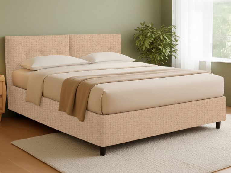 Letto Matrimoniale Beige Sfoderabile Contenitore, Dimensione Materasso 160x190 cm - Levice