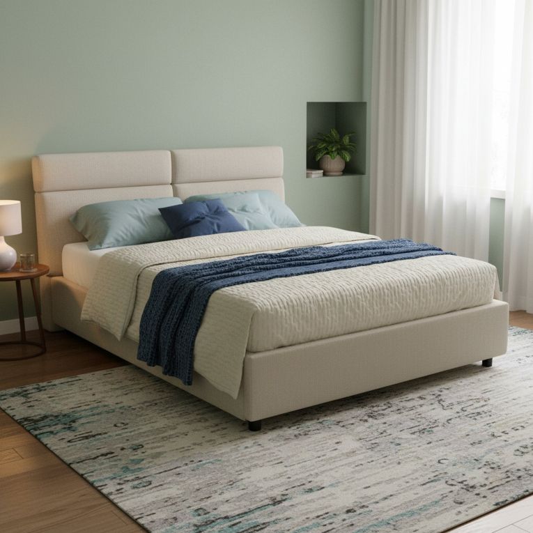 Letto Matrimoniale Beige Sfoderabile Contenitore, Dimensione Materasso 160x190 cm Made in Italy - Alcatron