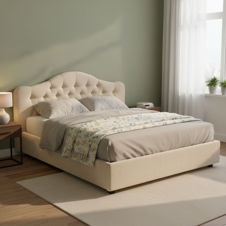 Letto Matrimoniale Beige Sfoderabile Contenitore, Dimensione Materasso 160x190 cm Made in Italy - Arex