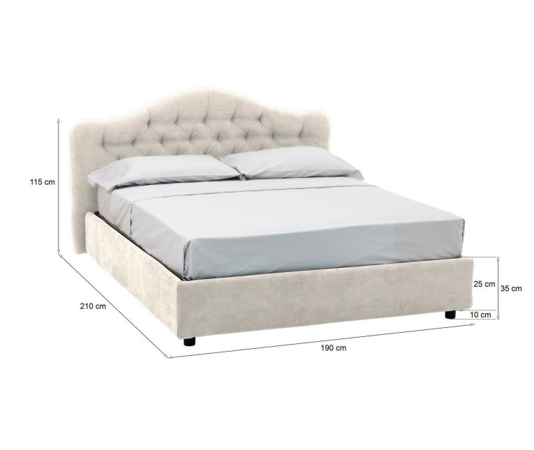 Letto Matrimoniale Beige Sfoderabile Contenitore, Dimensione Materasso 160x190 cm Made in Italy - Arex