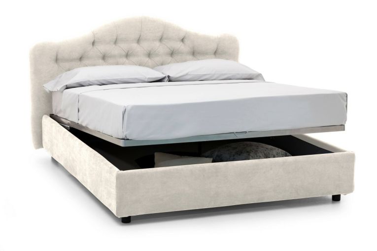 Letto Matrimoniale Beige Sfoderabile Contenitore, Dimensione Materasso 160x190 cm Made in Italy - Arex