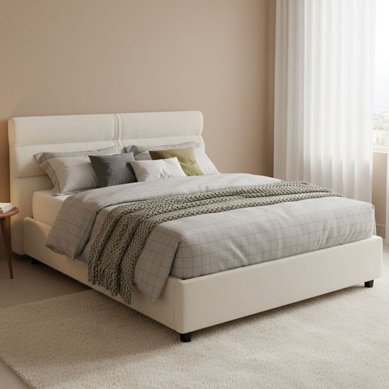 Letto Matrimoniale Beige Sfoderabile Contenitore, Dimensione Materasso 160x190 cm Made in Italy - Brienno