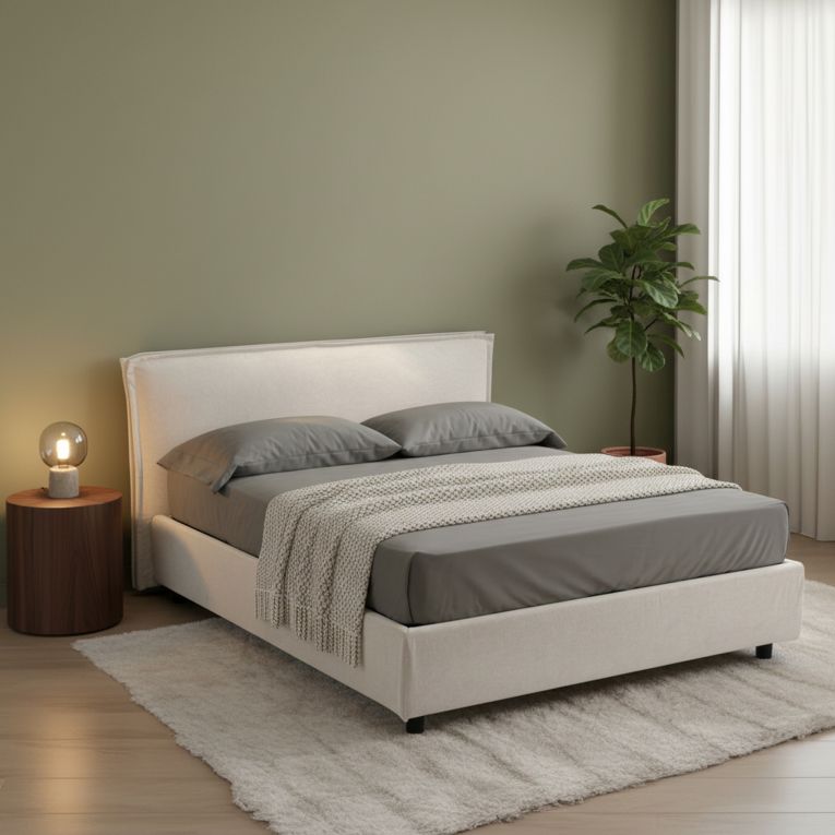 Letto Matrimoniale Beige Sfoderabile Contenitore, Dimensione Materasso 160x190 cm Made in Italy - Brolo