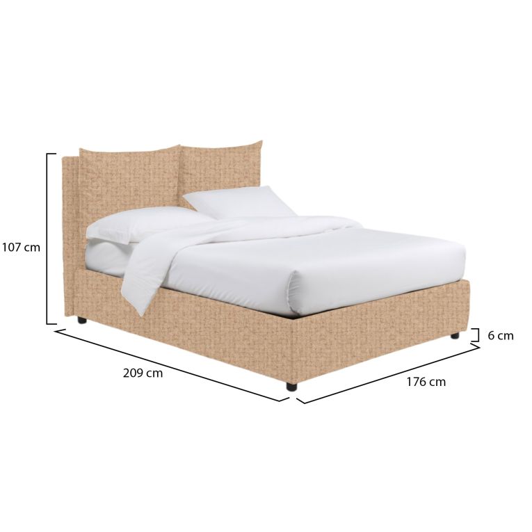 Letto Matrimoniale Beige Sfoderabile Contenitore, Dimensione Materasso 160x200 cm - Davoli