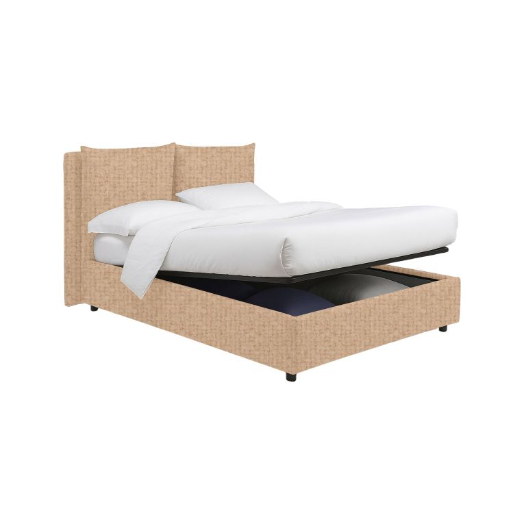 Letto Matrimoniale Beige Sfoderabile Contenitore, Dimensione Materasso 160x200 cm - Davoli