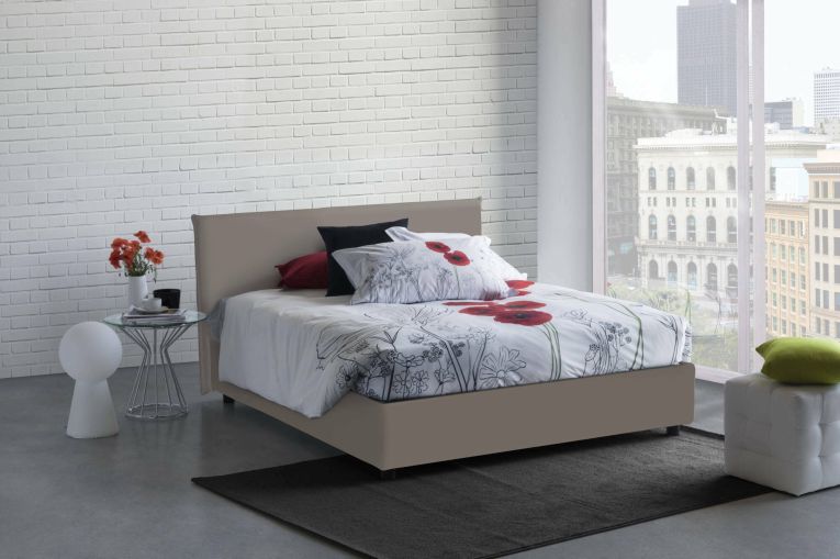 Letto matrimoniale Belinda, Letto contenitore con rivestimento in ecopelle, 100% Made in Italy, Apertura frontale, adatto per materasso Cm 140x200, Tortora