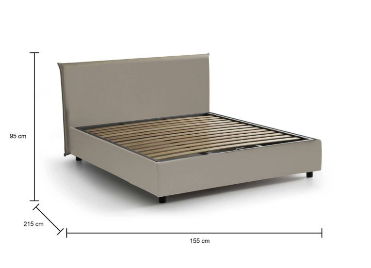 Letto matrimoniale Belinda, Letto contenitore con rivestimento in ecopelle, 100% Made in Italy, Apertura frontale, adatto per materasso Cm 140x200, Tortora