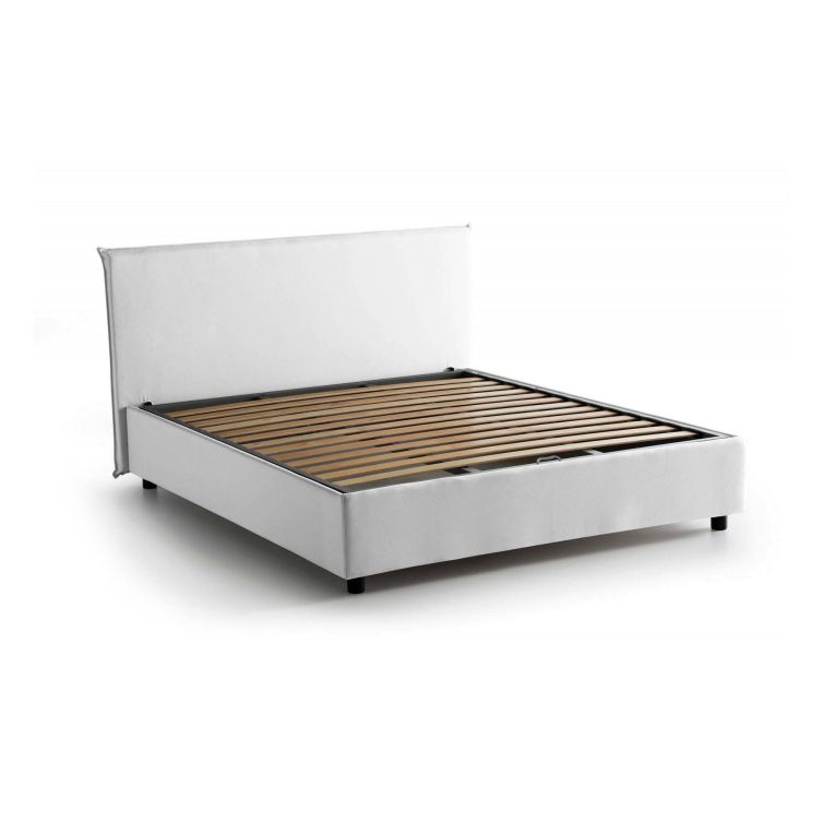 Letto matrimoniale Berenice, Letto contenitore con rivestimento in tessuto, 100% Made in Italy, Apertura frontale, adatto per materasso Cm 140x200, Bianco
