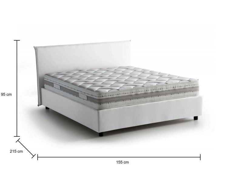 Letto matrimoniale Bernadette, Letto contenitore con rivestimento in tessuto, 100% Made in Italy, Apertura frontale, con materasso Cm 140x200 incluso, Bianco