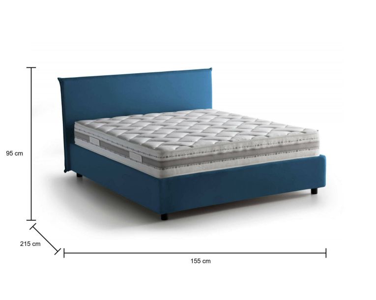 Letto matrimoniale Bernadette, Letto contenitore con rivestimento in tessuto, 100% Made in Italy, Apertura frontale, con materasso Cm 140x200 incluso, Blu