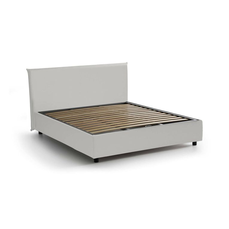 Letto matrimoniale Berta, Letto contenitore con rivestimento in ecopelle, 100% Made in Italy, Apertura frontale, adatto per materasso Cm 160x190, Bianco