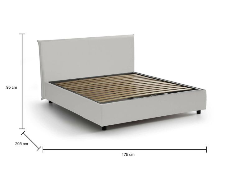 Letto matrimoniale Berta, Letto contenitore con rivestimento in ecopelle, 100% Made in Italy, Apertura frontale, adatto per materasso Cm 160x190, Bianco