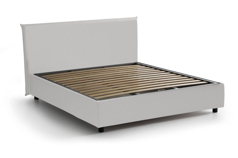 Letto matrimoniale Berta, Letto contenitore con rivestimento in ecopelle, 100% Made in Italy, Apertura frontale, adatto per materasso Cm 160x190, Bianco
