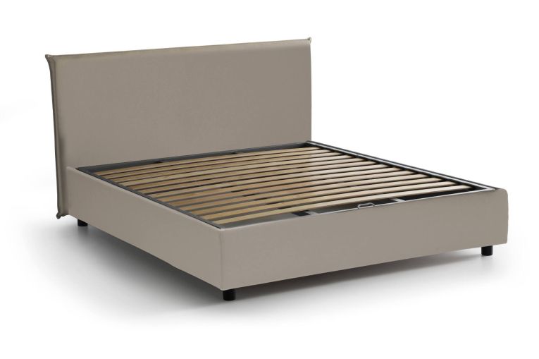 Letto matrimoniale Berta, Letto contenitore con rivestimento in ecopelle, 100% Made in Italy, Apertura frontale, adatto per materasso Cm 160x190, Tortora
