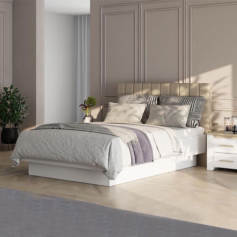 Letto Matrimoniale Bianco Beige Dimensione Materasso 160x200 cm Testiera Imbottita, Imbottito - Byron